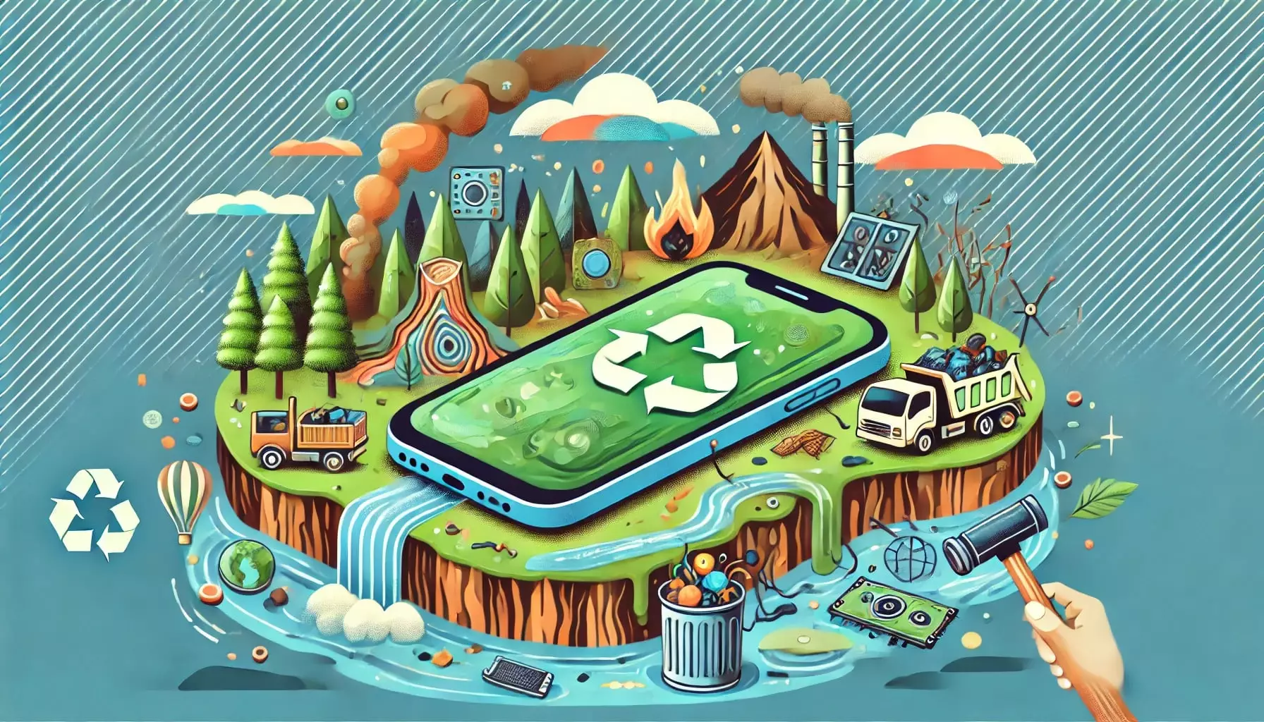 Smartphone avec des illustrations des enjeux pour l'environnement