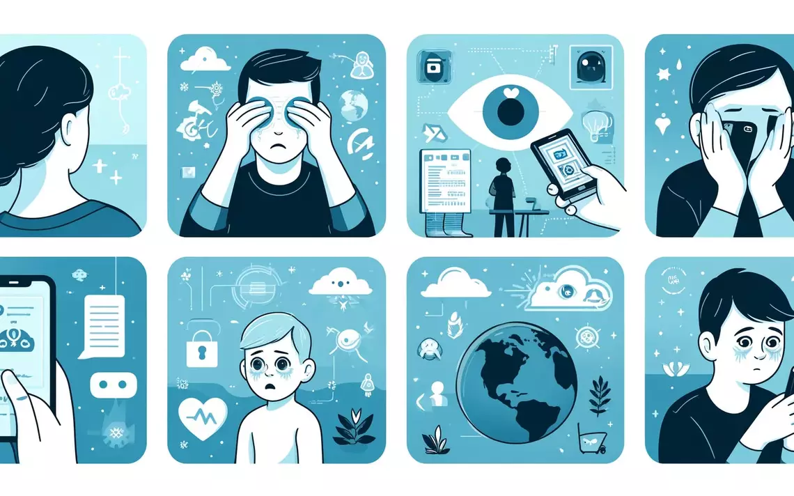 Différentes cases montrant des dangers que peuvent rencontrer des jeunes sur les écrans