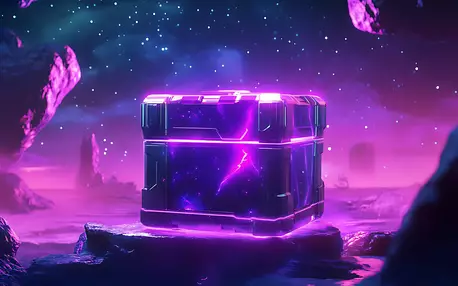 Lootbox de jeux vidéo dans un décor lunaire
